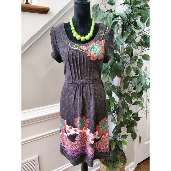 Freelance Embroidered Tunic Short Sleeve Knee Length Sweater Dress Size Large - Picture 1 of 13
